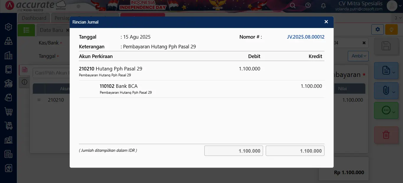 melihat laba setelah pajak di accurate online